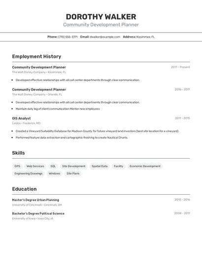 Community Development Planner Resume