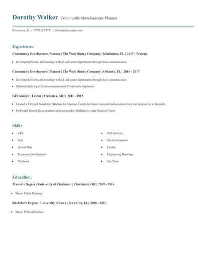 Community Development Planner Resume