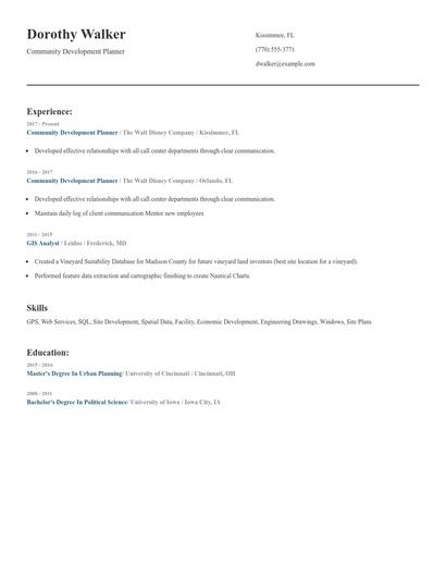 Community Development Planner Resume