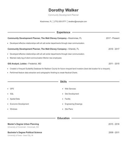 Community Development Planner Resume