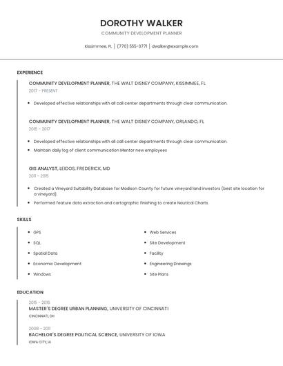 Community Development Planner Resume