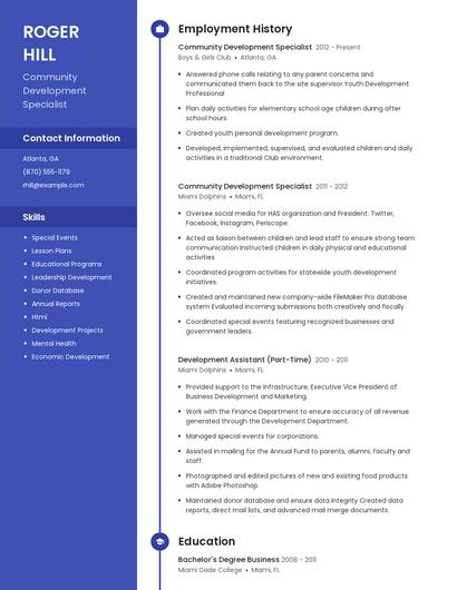 Community Development Specialist Resume