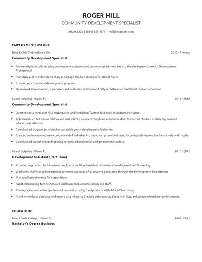 Community Development Specialist Resume