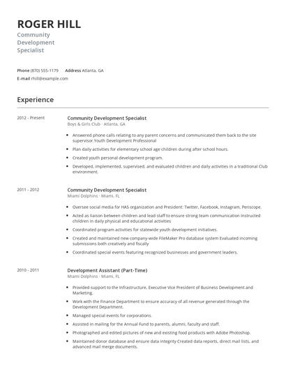 Community Development Specialist Resume