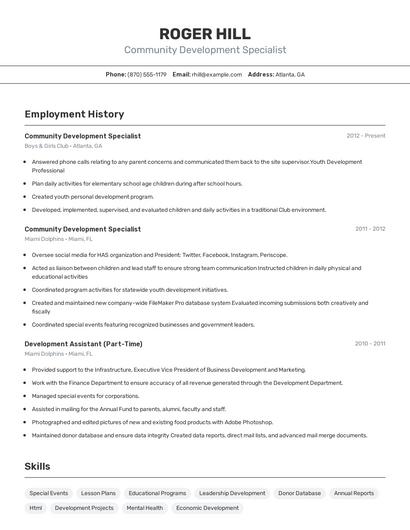Community Development Specialist Resume