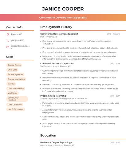 Community Development Specialist Resume