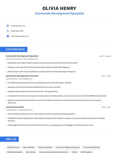 Community Development Specialist Resume