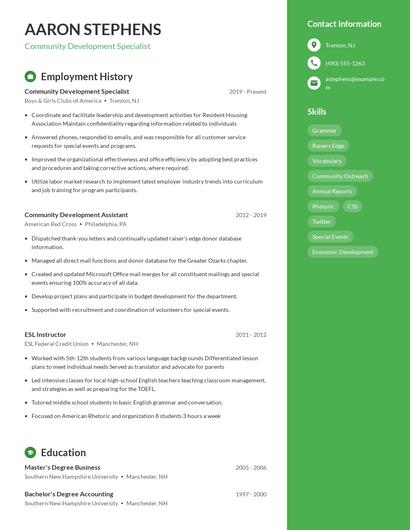 Community Development Specialist Resume