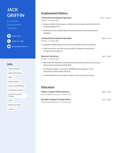 Community Development Specialist Resume