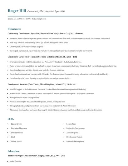 Community Development Specialist Resume