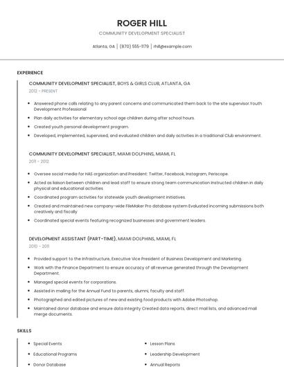 Community Development Specialist Resume