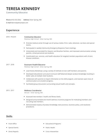 Community Educator Resume