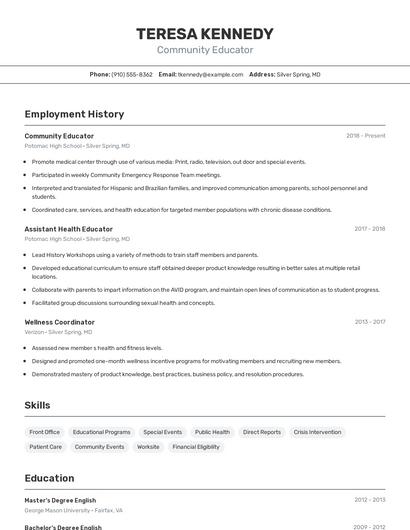 Community Educator Resume