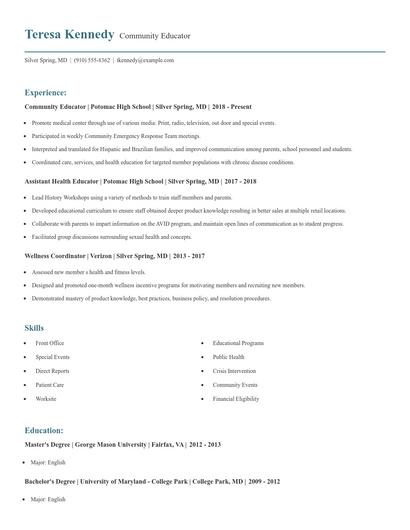 Community Educator Resume