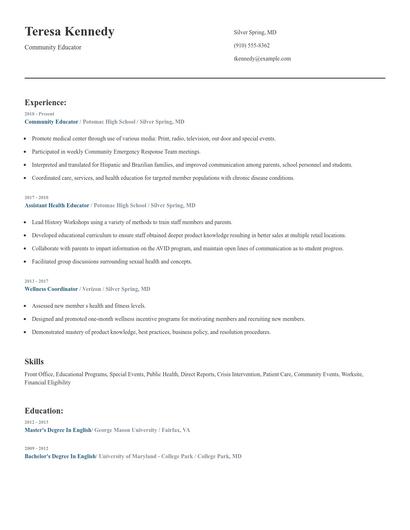 Community Educator Resume
