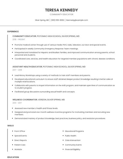 Community Educator Resume