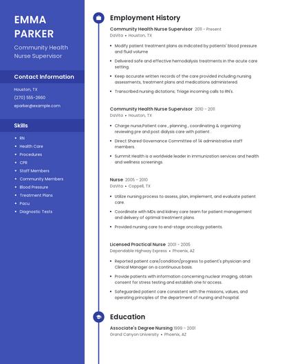 Community Health Nurse Supervisor Resume