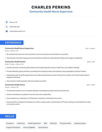 Community Health Nurse Supervisor Resume