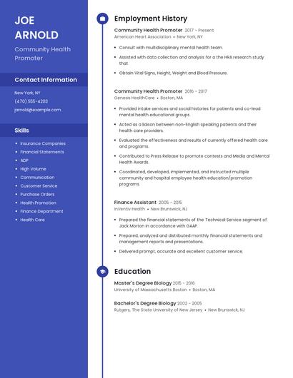 Community Health Promoter Resume