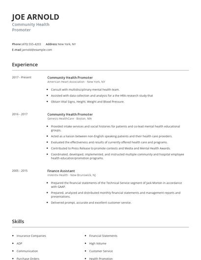 Community Health Promoter Resume