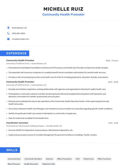 Community Health Promoter Resume