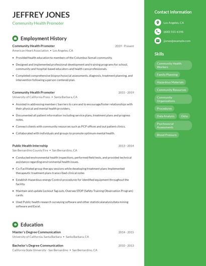 Community Health Promoter Resume