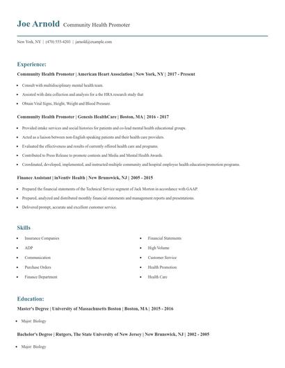 Community Health Promoter Resume
