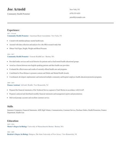 Community Health Promoter Resume