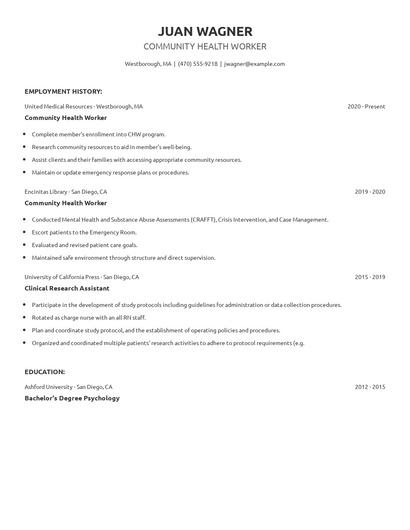Community Health Worker Resume