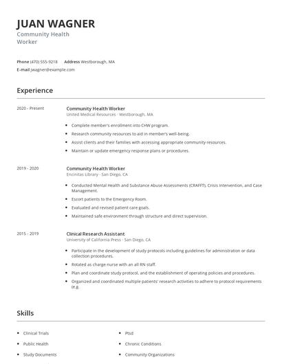 Community Health Worker Resume