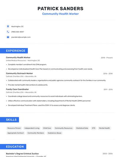 Community Health Worker Resume