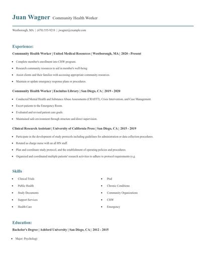 Community Health Worker Resume