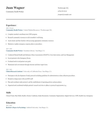 Community Health Worker Resume
