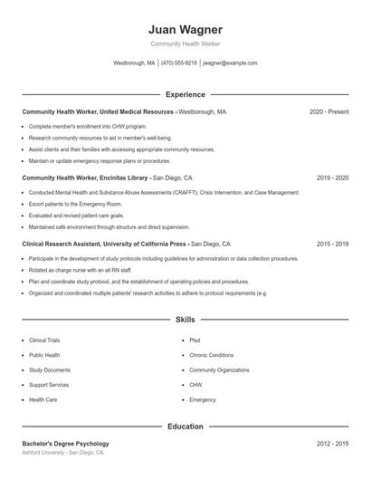 Community Health Worker Resume