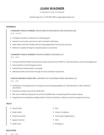 Community Health Worker Resume