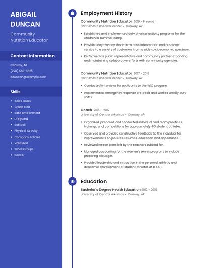Community Nutrition Educator Resume