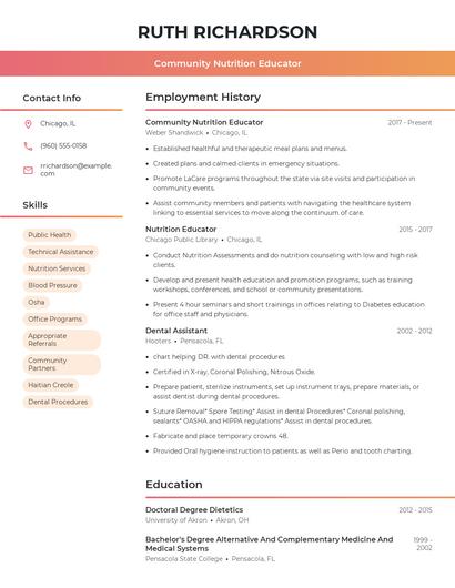 Community Nutrition Educator Resume