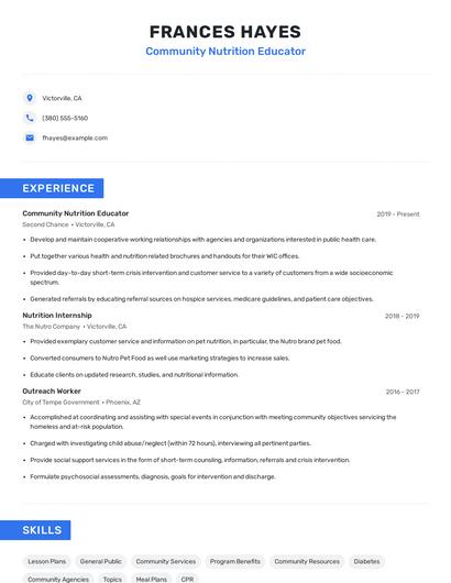 Community Nutrition Educator Resume