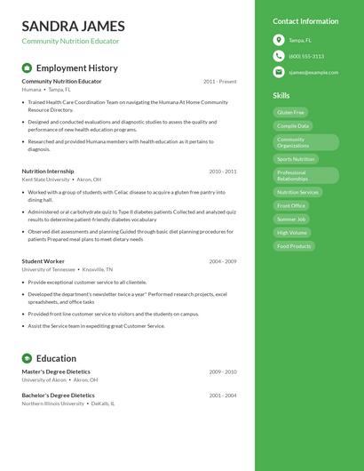 Community Nutrition Educator Resume