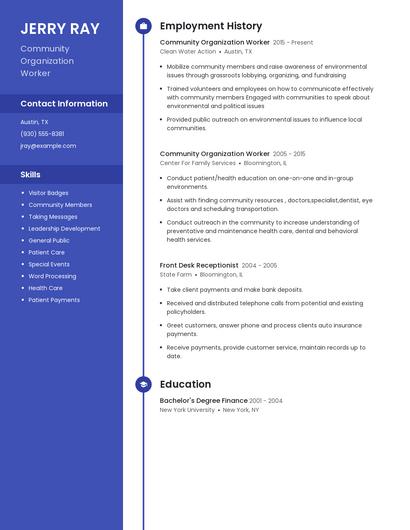 Community Organization Worker Resume
