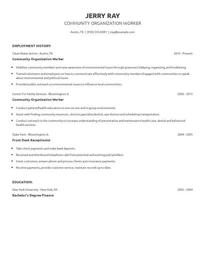 Community Organization Worker Resume