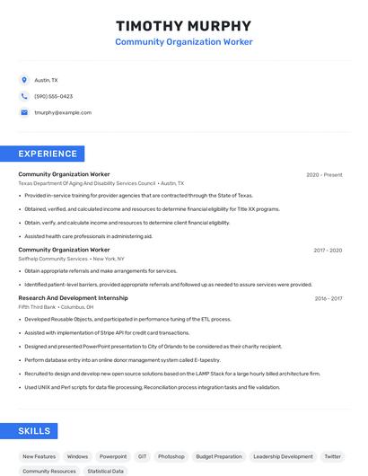 Community Organization Worker Resume