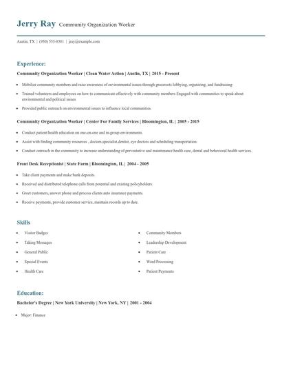 Community Organization Worker Resume