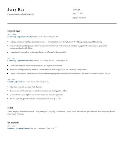 Community Organization Worker Resume
