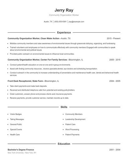 Community Organization Worker Resume