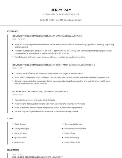 Community Organization Worker Resume