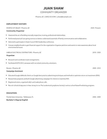 Community Organizer Resume
