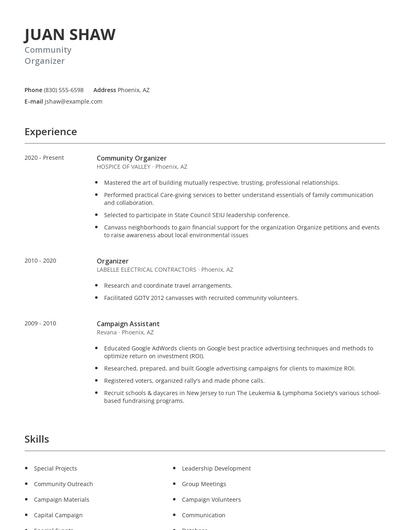 Community Organizer Resume