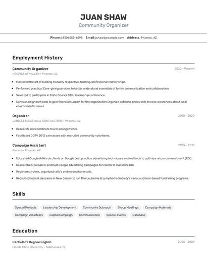 Community Organizer Resume