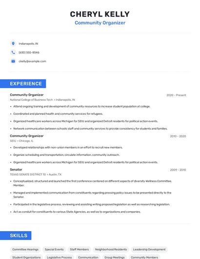 Community Organizer Resume